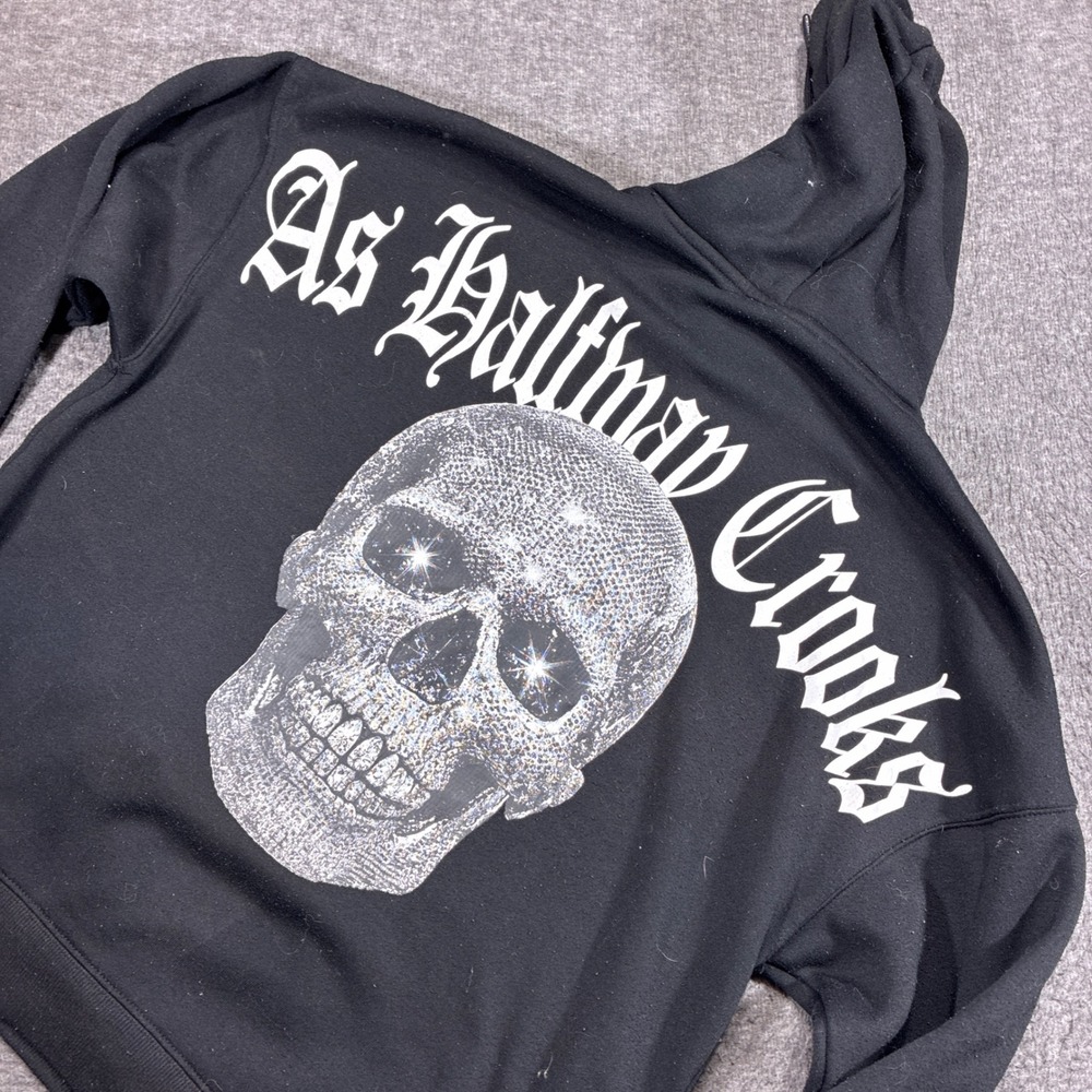 Crooks & Castles Hoodie Mens Large Black Skull Halfway Crooks Distressed Tough